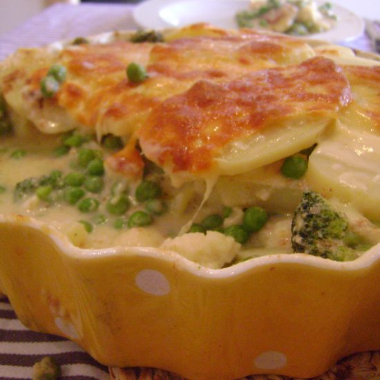 Receita de Torta de Ervilha, Brócolis, Couve-Flor e Batata