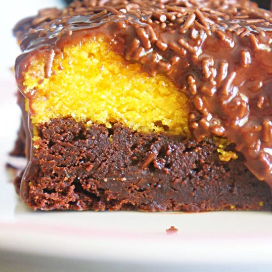 Receita de Bolo de Cenoura com Brownie e Cobertura de Ganache